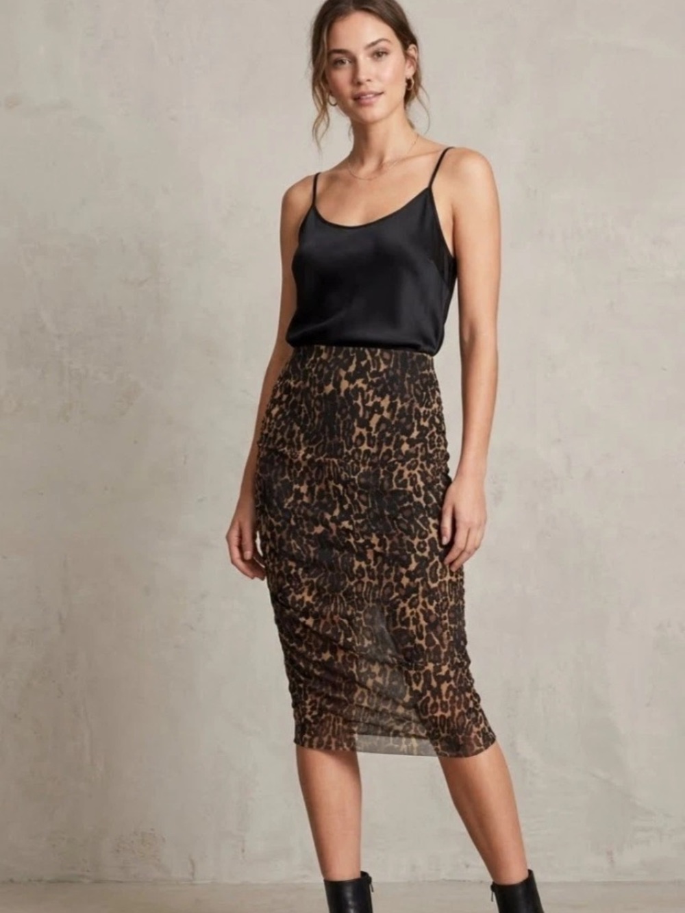 ALL SAINTS Leopard Print Mesh Midi Skirt in Brown
